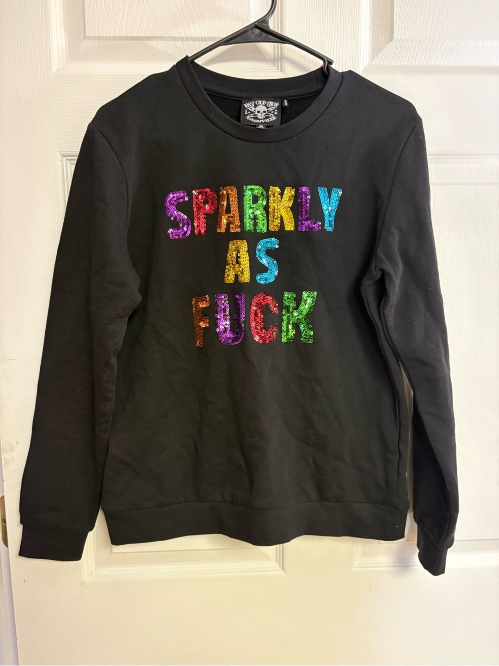 Black Sweatshirt with Rainbow Sequin 'SPARKLY AS F***' Graphic